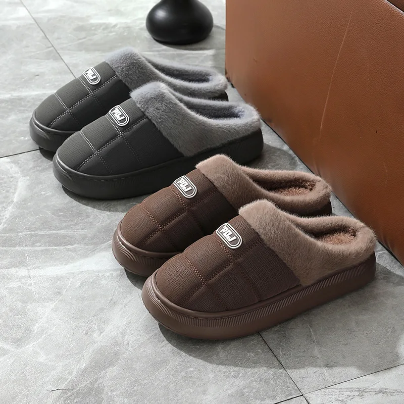 New PU waterproof cotton slippers men home non-slip thick comfortable warm soft cotton slippers men