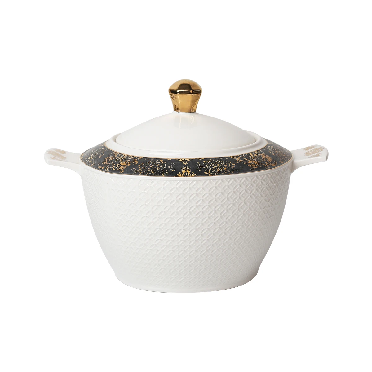 Factory Direct Selling Luxury Hotel Home Elegant Embossed White Porcelain Soup Tureen Set