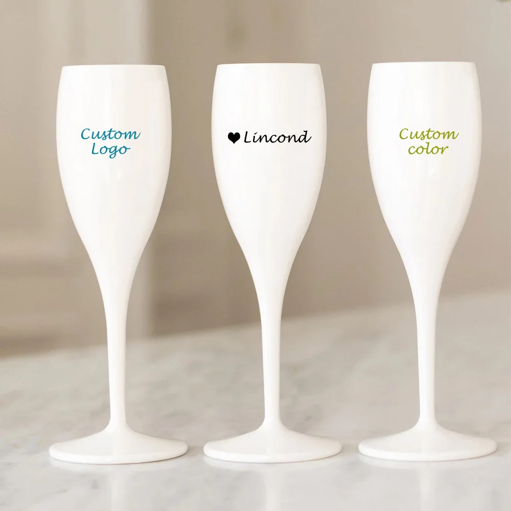 WEDDING Party Event White Custom logo Champagne Glasses Plastic Acrylic Pink Yellow Champagne Flute Glass Cup Goblet