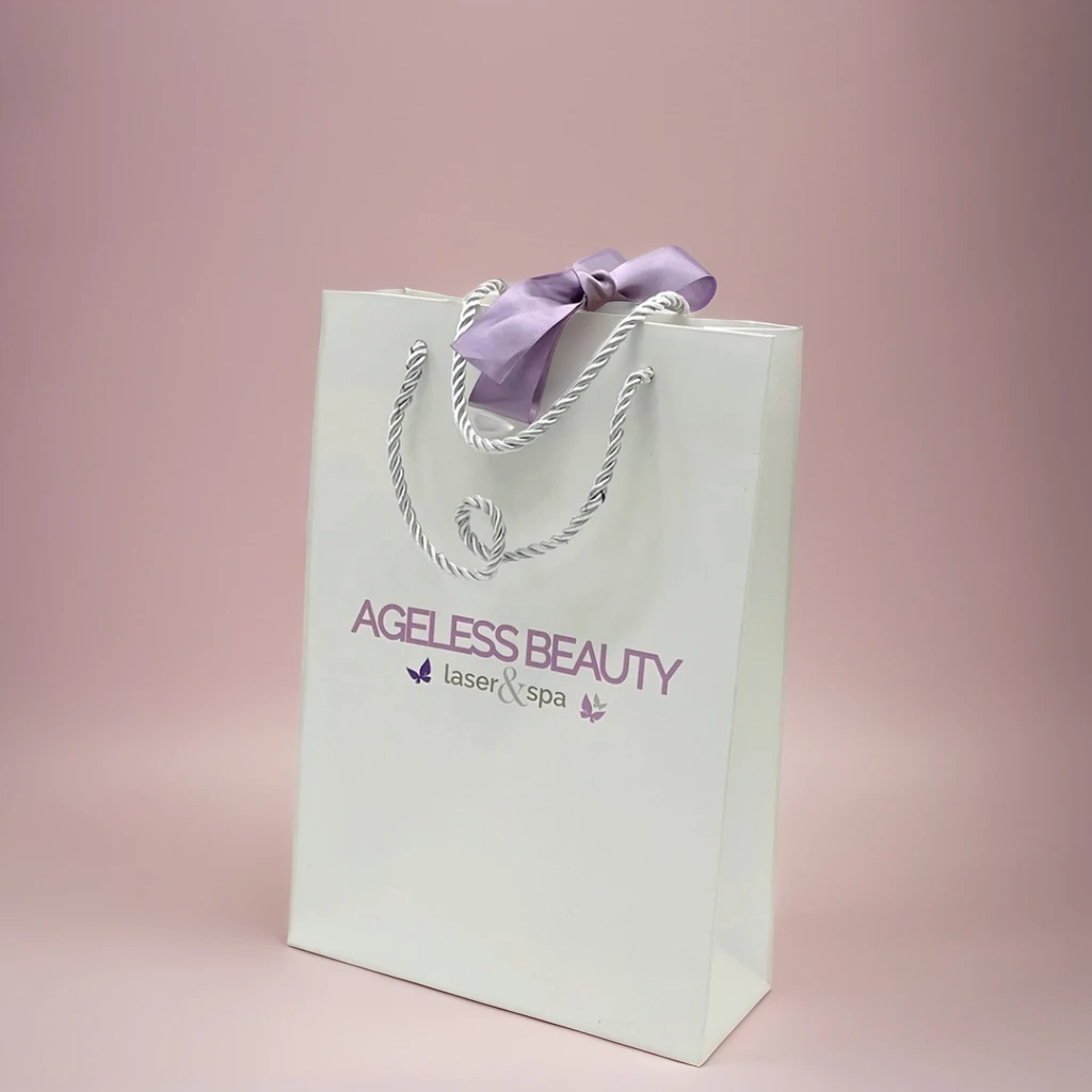 Custom Logo Luxury Clothes Packing for Gift Paper Shopping Bags with Ribbon bow