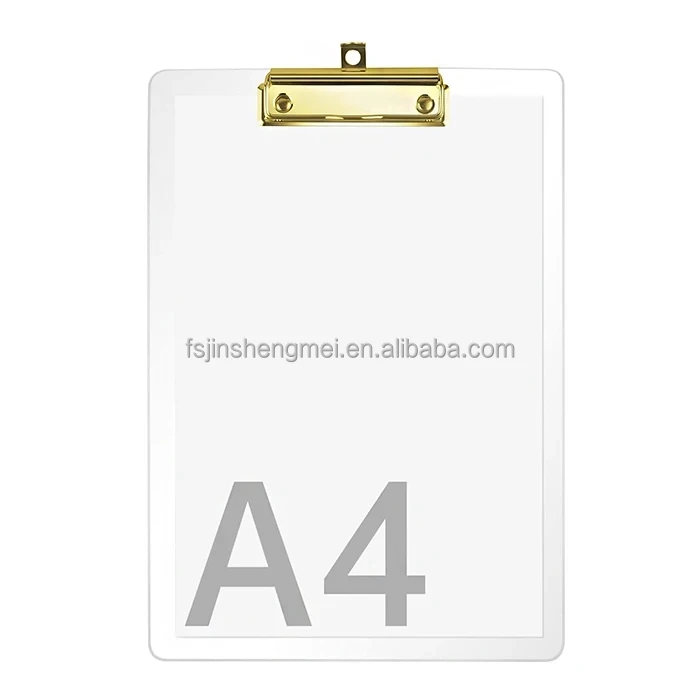 Rectangle Clear Acrylic Clipboard with Metal Plated Clip A4 Paper Plastic Clipboard With Hanging Hole For Desktop Stationery