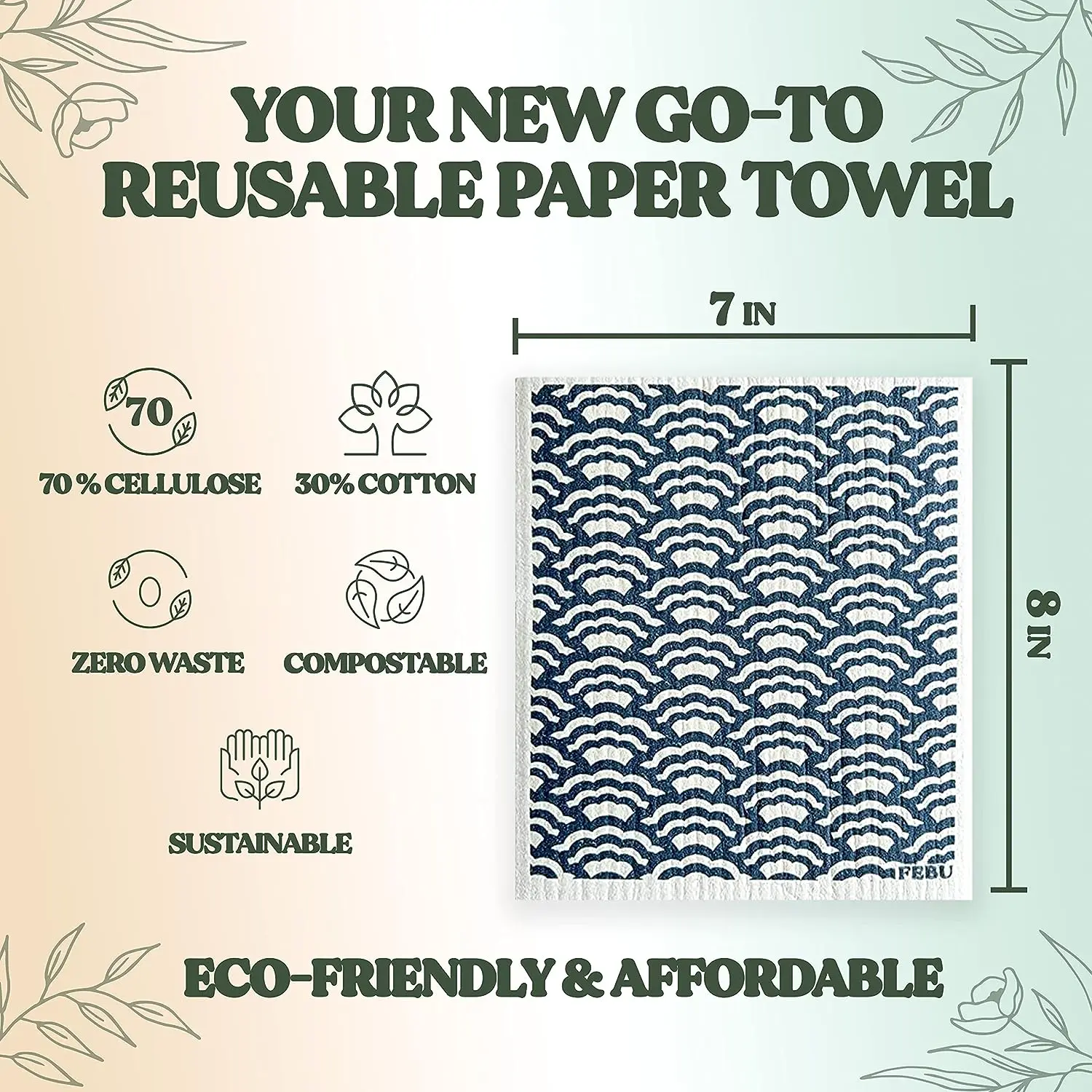 OEM Dishcloths 5 Pack Watercolor Dish Towels Reusable Paper Towels Washable No Odor, Biodegradable,Dishcloths for kitchen