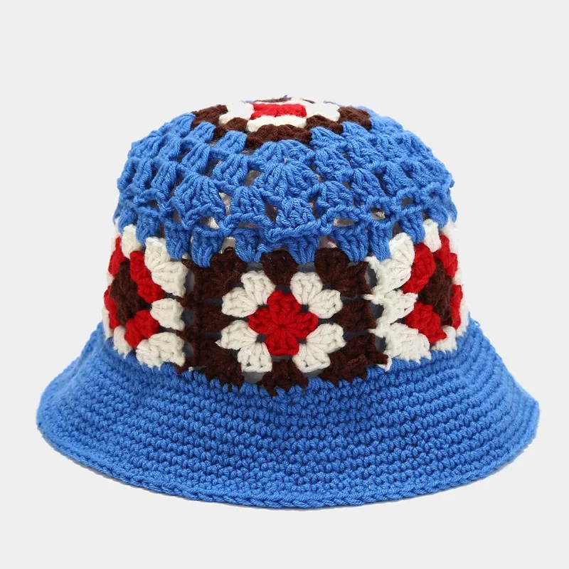 Summer Outdoor Handmade Folded Knit Beanie Hat Wide Brim Round Luxury Women Floral Soft Wholesale Custom Crochet Knit Bucket Hat