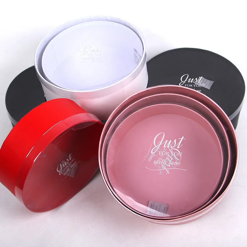 Newly Design Luxury 3Pcs/set Round Flower Box Preserved Flower Packaging Gift Box With PVC Window
