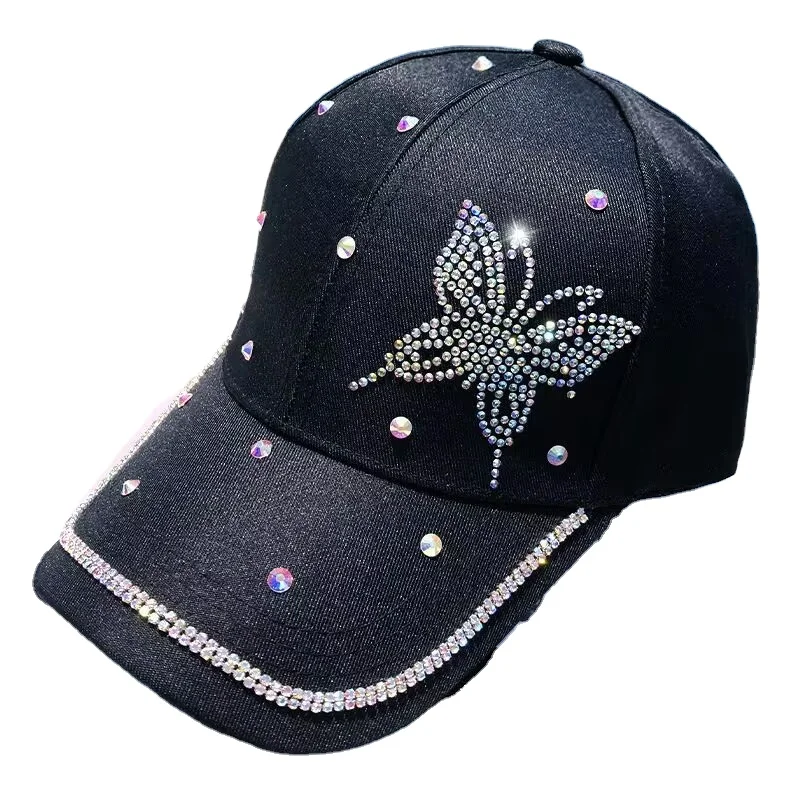 Baseball cap selling new diamond butterfly men and women general fashion leisure rhinestone baseball cap