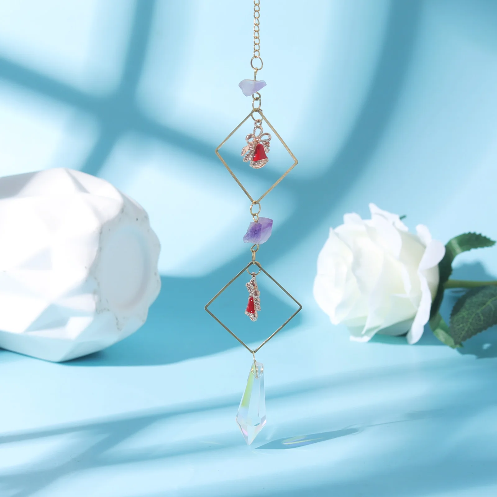 Little Red Christmas Bells  Hanging  Decorations Gift   Home Decors Crystal Suncatcher