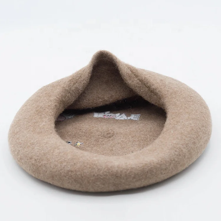 WD-A956  Winter Autumn Ladies Embroidered Carton Pattern Winter Wool Girls Beret Hat 2024