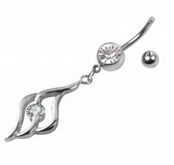 Stainless steel double gem belly button navel ring jewelry with pendant