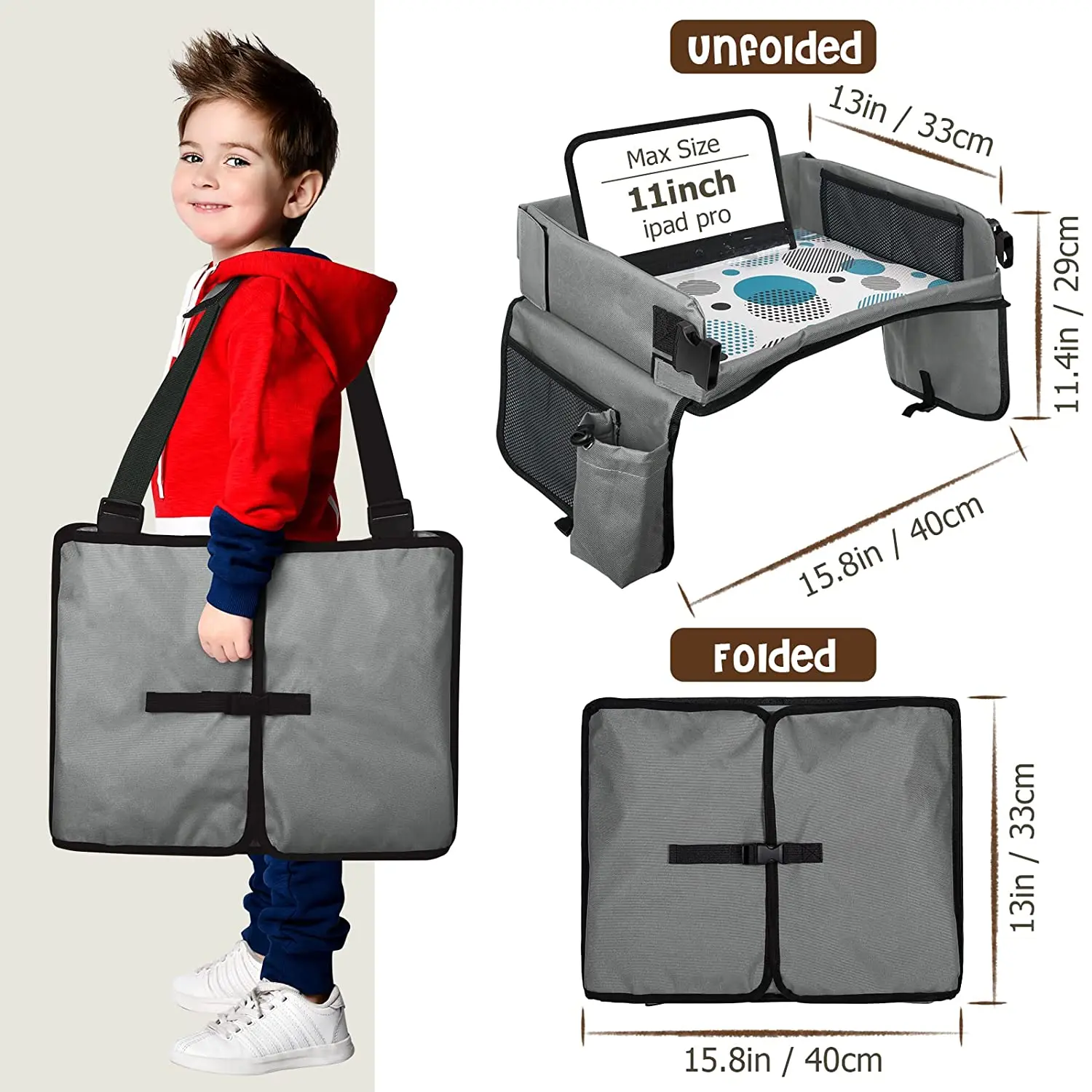 Hot Kids Printing board Multi Function Car Seat Table with Bags Pocket Car Seat Table Kids Travel Tray