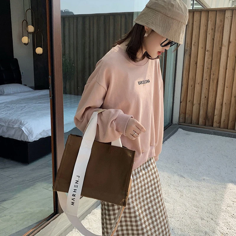 New Originality Fashion Simple Square Small Cotton Canvas Cute Tote Bag With Adjustable Strap