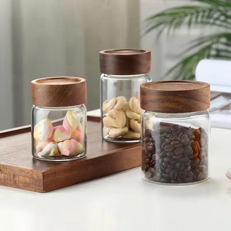 Wholesale Free Kitchen Glass Small Jars with Transparent Bamboo Lids & Airtight Canister Extra Labels for Food Storage Container