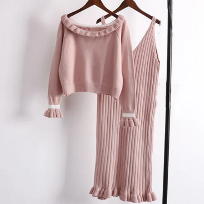 
Two Piece Lady Sweater Sets Women Dress Set Ladies Sweater Dresses 