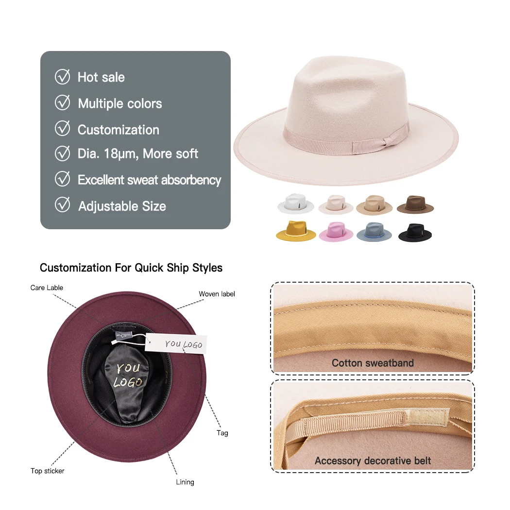 Huayihat на заказ, элегантная женская австралийская 100% шерстяная плоская твердая широкополая шляпа, розовая Федора