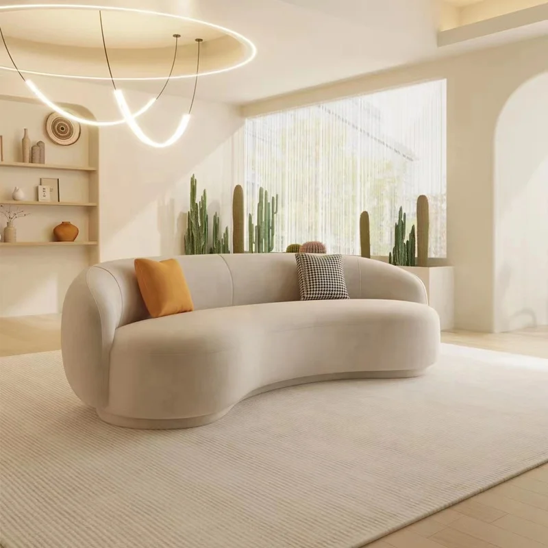 new design white long curved sofa luxury lambswool fabric corner sofa modern living room Upholstery velvet sofa set furniture