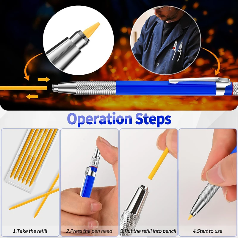 Built in Sharpener Welders Pencil  Welding Markers for Metal Pipe Fitter Welder Steel Construction Fabrication Woodworking