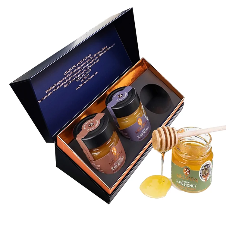 Honey comb bottle packaging box 3 PCS honey bee jar box luxury custom gift boxes with logo supplement packaging
