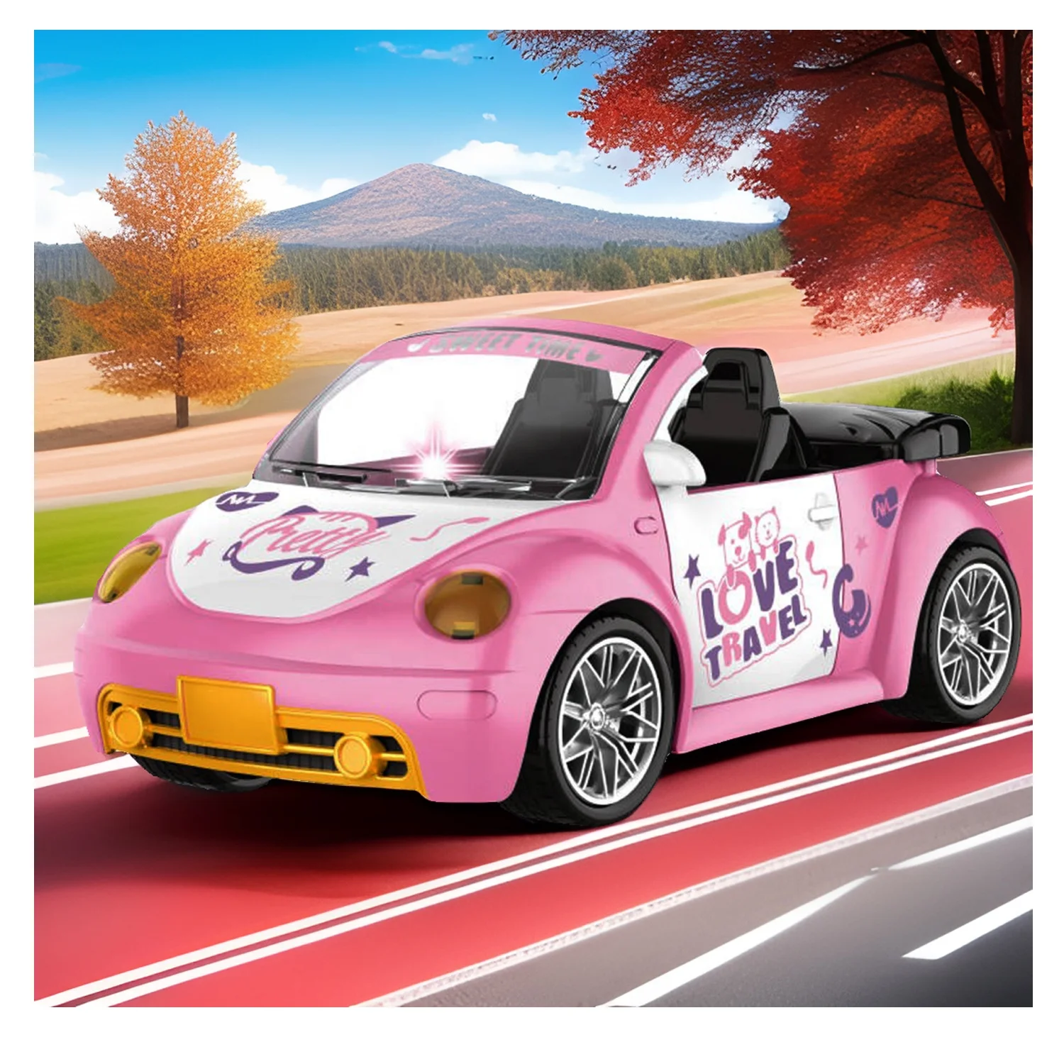 KK New High Quality Rc Pink Car Toy,4 Channels Remote Control Princess Car With Lighting & Doll,Hot Sale Princess Rc Car For Kid