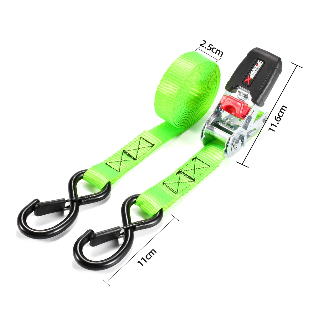 1 Inch 800Kg Rubber Coated Motorcycle Heavy Duty Ratchet Tie Down Strap with Hooks