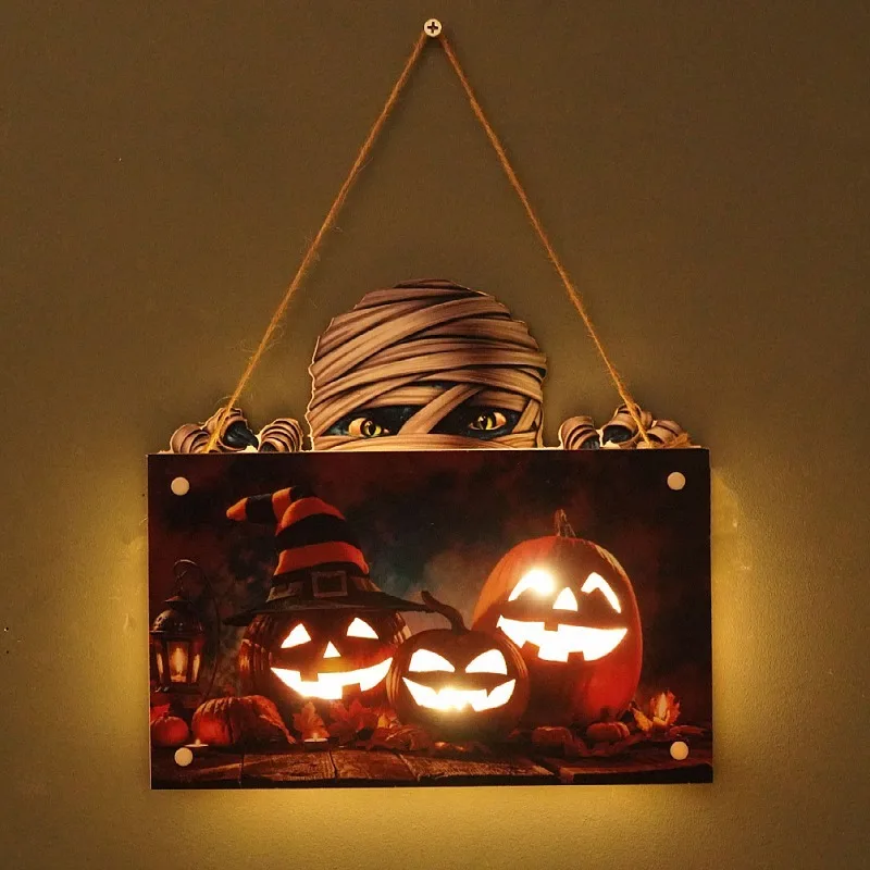 Halloween Door Sign Hanging Atmosphere Night Light Festival Wall Crafts Home Decoration Pendant