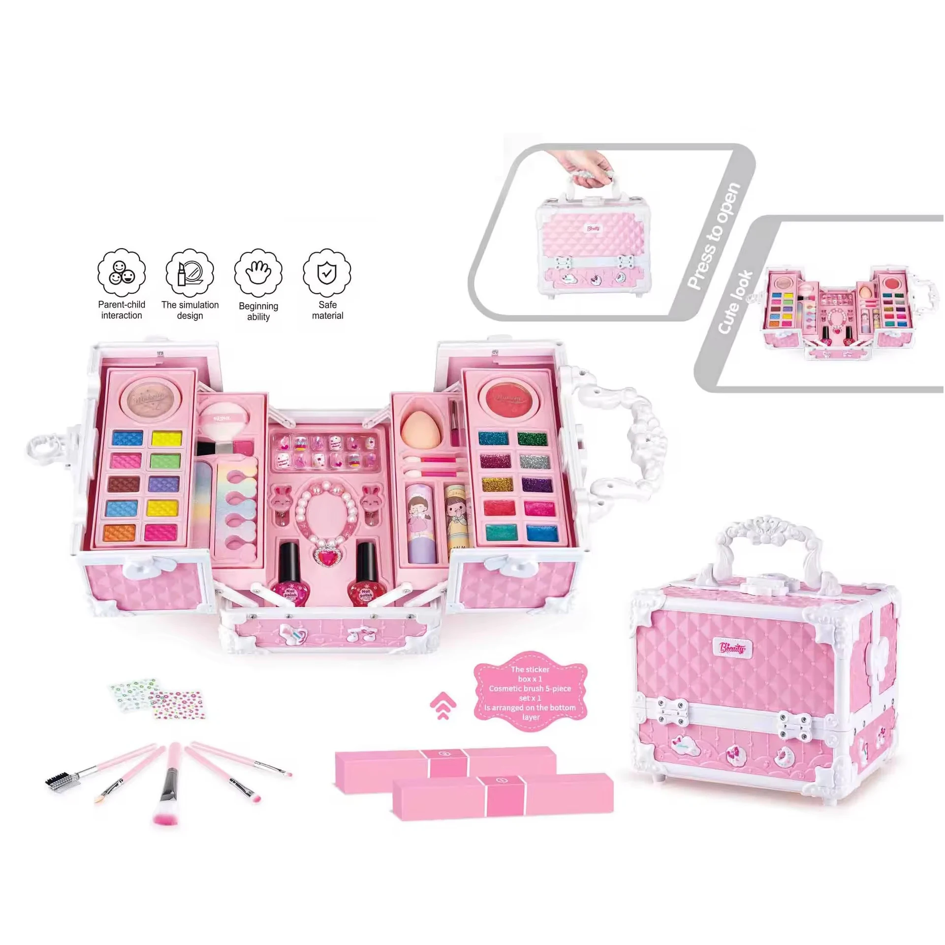 Kids Pretend Play Real Cosmetic Kit Suitcase Beauty Box Toys Set Makeup Sets Cosmetics Toy for Girls