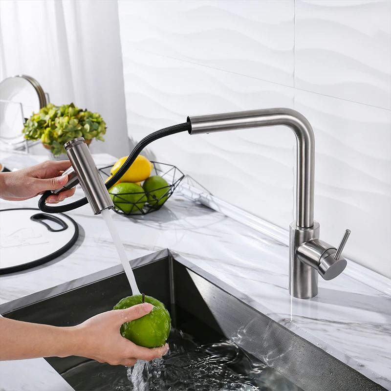 360 Degree Rotate pull out faucet contemporary deck mounted hot cold 316 water mixer SUS 304 kitchen faucet