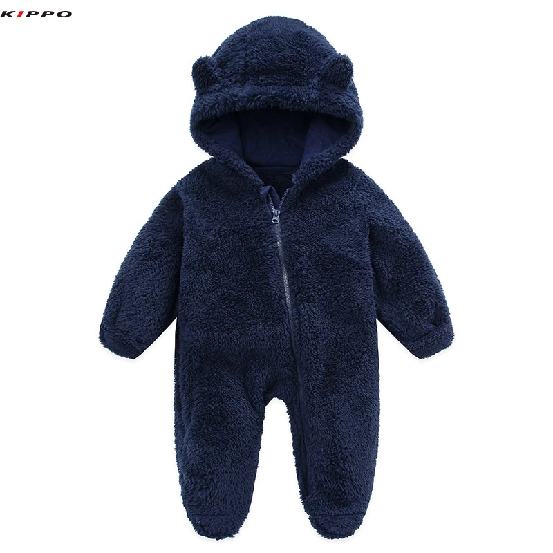Kippo children Warm Fleece  Rompers Winter Autumn Baby Jumpsuits HoodedFooted Toddler Overalls for Girls Boys kids bodysuit