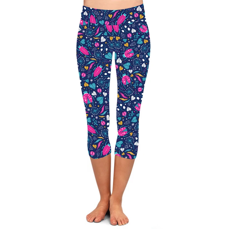 Леггинсы с цветочным принтом божьей коровки Новое поступление мягкие летние леггинсы-капри бабочкой для женщин