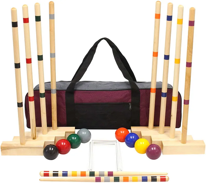 Deluxe Traditional Garden Lawn Game  8-Player Croquet Set with Carry Bag