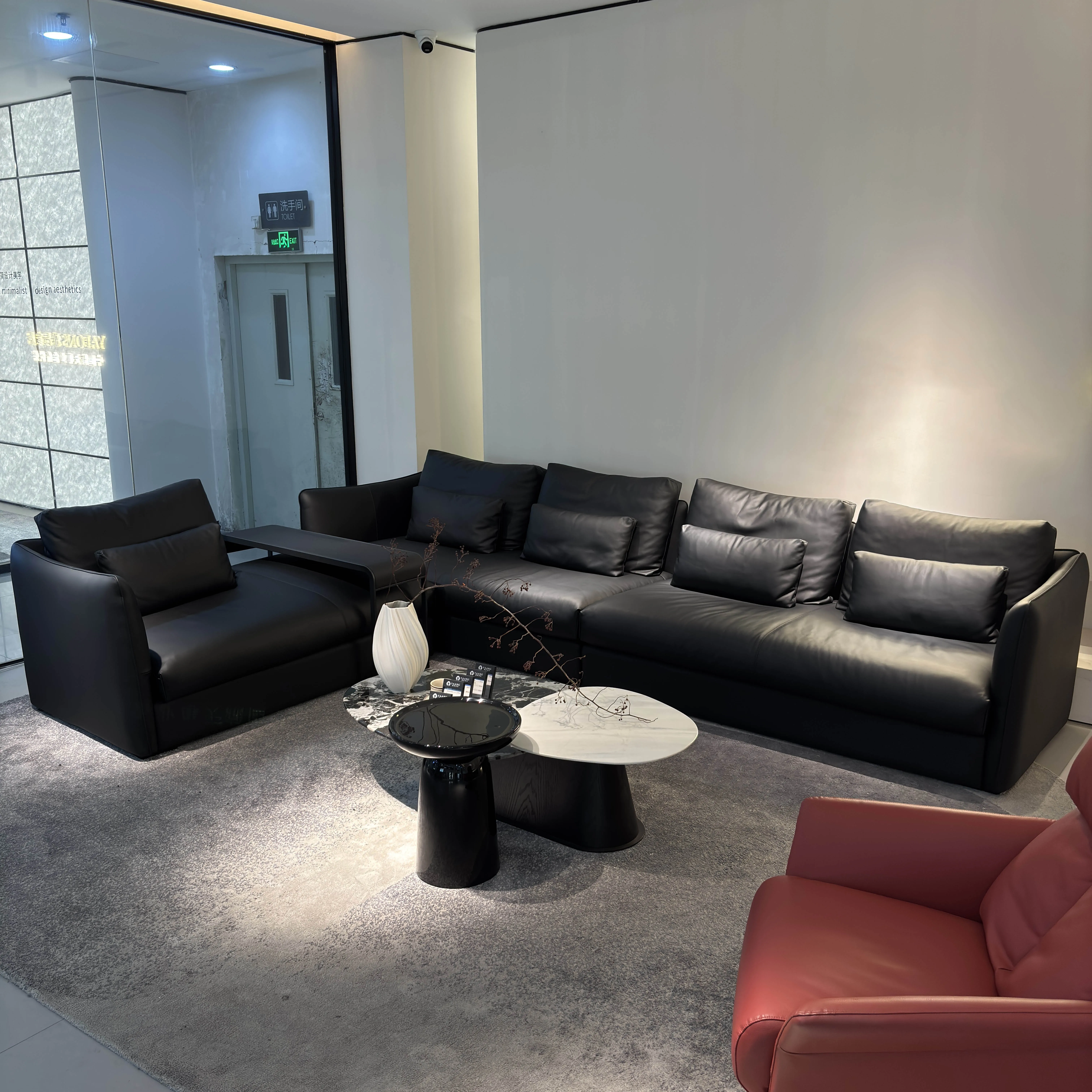 YAEONS Designer Italian Modern Luxury Leather L Shape Sectional Sofa Set Nordic Black Elegant Modular Corner Sofa Couch for Home