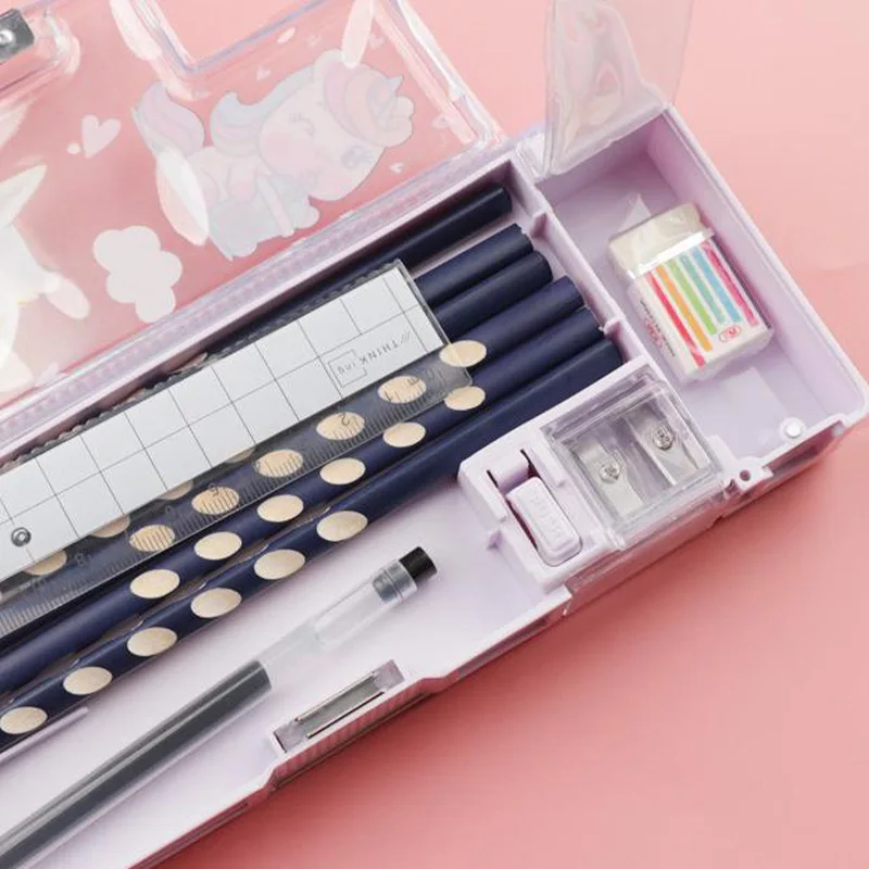 POSH DREAMS Creative cartoon multifunctional stationery box storage box double layer 3D pencil box