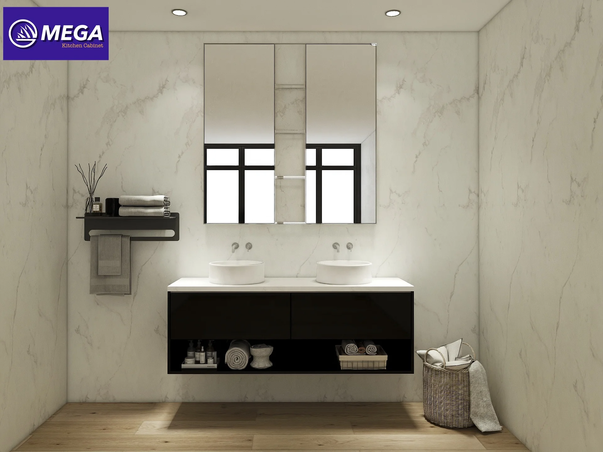 American Nordic Hotel Custom Home Melamine Double Sinks Bathroom Vanities Combo  Wash Basin Cabinet floating bathroom vanity