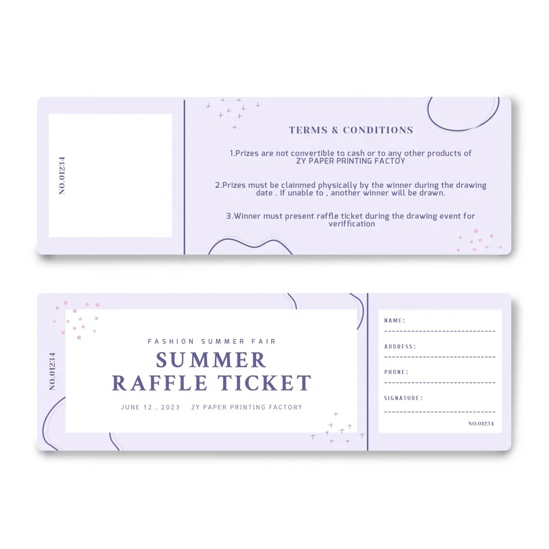 ZY Printable Raffle Tickets with Numbers Perforated Card Stock Tickets for Concert Events Raffle Tickets with Tear Away Stubs