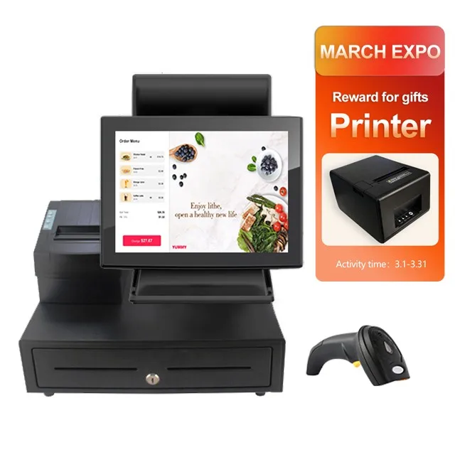 New completely 15 inch touch screen cash register machine pos system pos software for retail system full set
