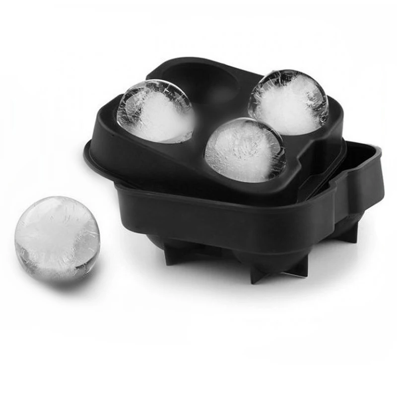 Four cavity circular silicone ice hockey ball portable container with Lid Ice Ball Maker Mold making ice