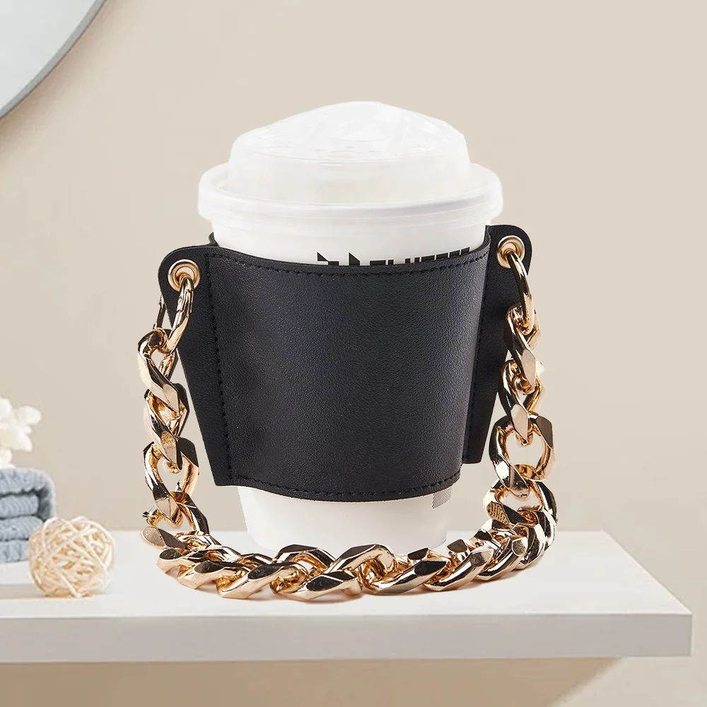 ODM Cups Sleeves Holder Travel Storage Drink Bottle Cover Set Portable Reusable Foldable Custom Coffee Pu Leather Cup Sleeve
