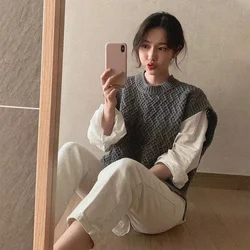 2023 Round neck sleeveless  Pullover Men Streetwear Knitted tank top Casual Couple Unisex Sweater vest