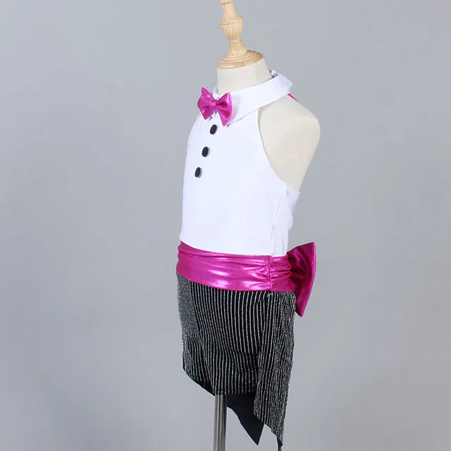 White leotard adult child pink sequin shorts swallowtail latin dance costume jazz dance wear