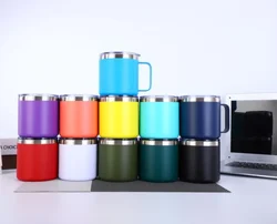 12 oz 14oz 18/8 stainless steel double walled vacuum insulated coffee mug with handle and silicone lid