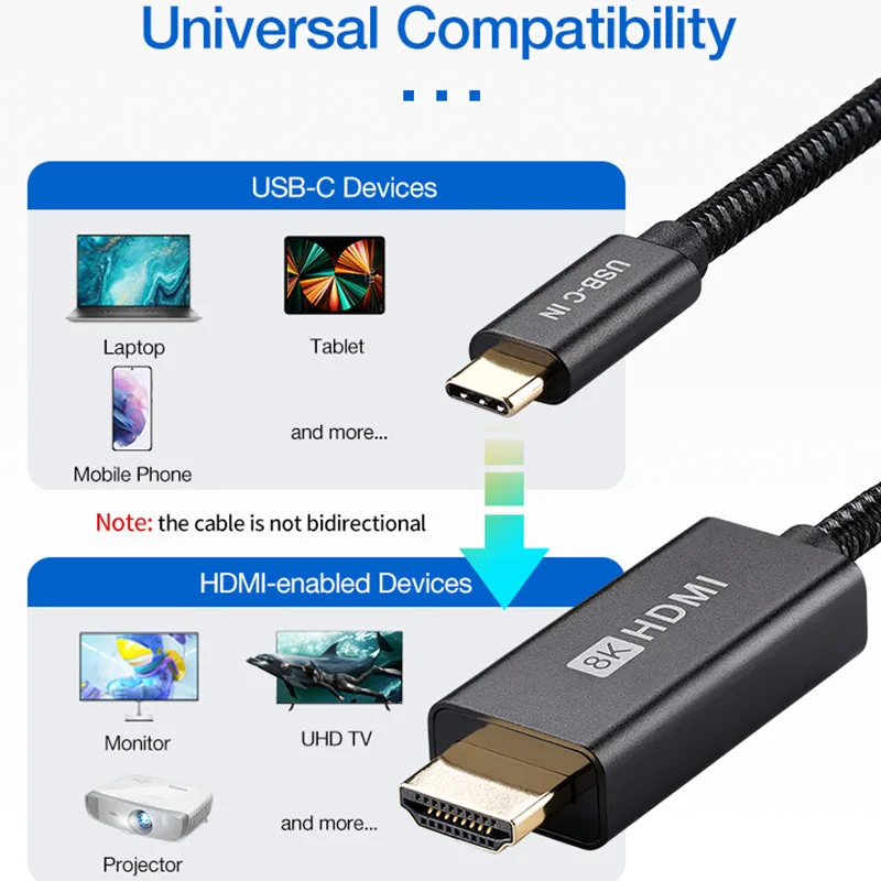 ULT-unite 8K 60Hz USB 3.1 Type-C Male to HDMI Male Adapter Cable 2m USB C to HDMI Audio Video Cable