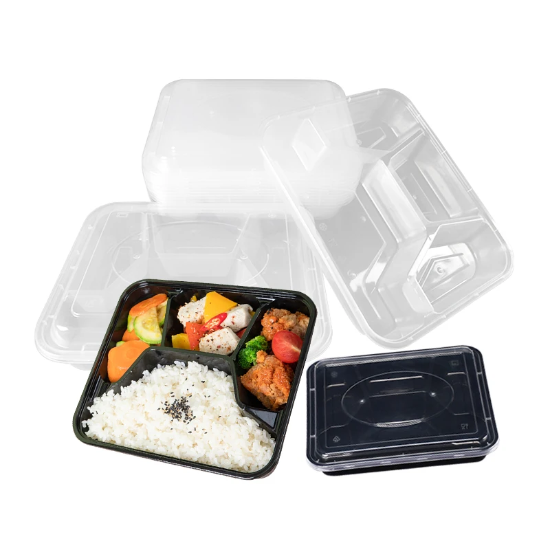 Disposable Meal Prep Containers Microwavable To Go Takeaway Reusable 4 Compartment Plastic Take Out Fast Food Lunch Bento Box