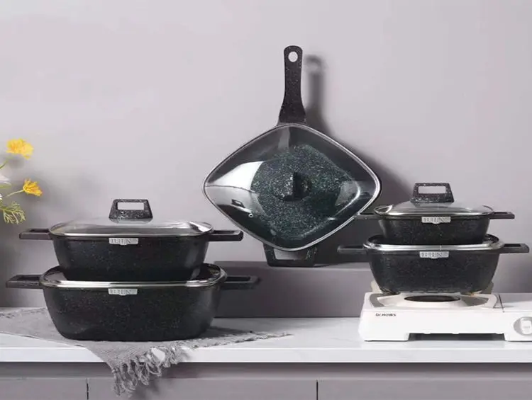 Kitchen Non Stick Granite Coated Aluminium Cookware Pots Aluminum Cooking Pans for Cooking Set Nonstick