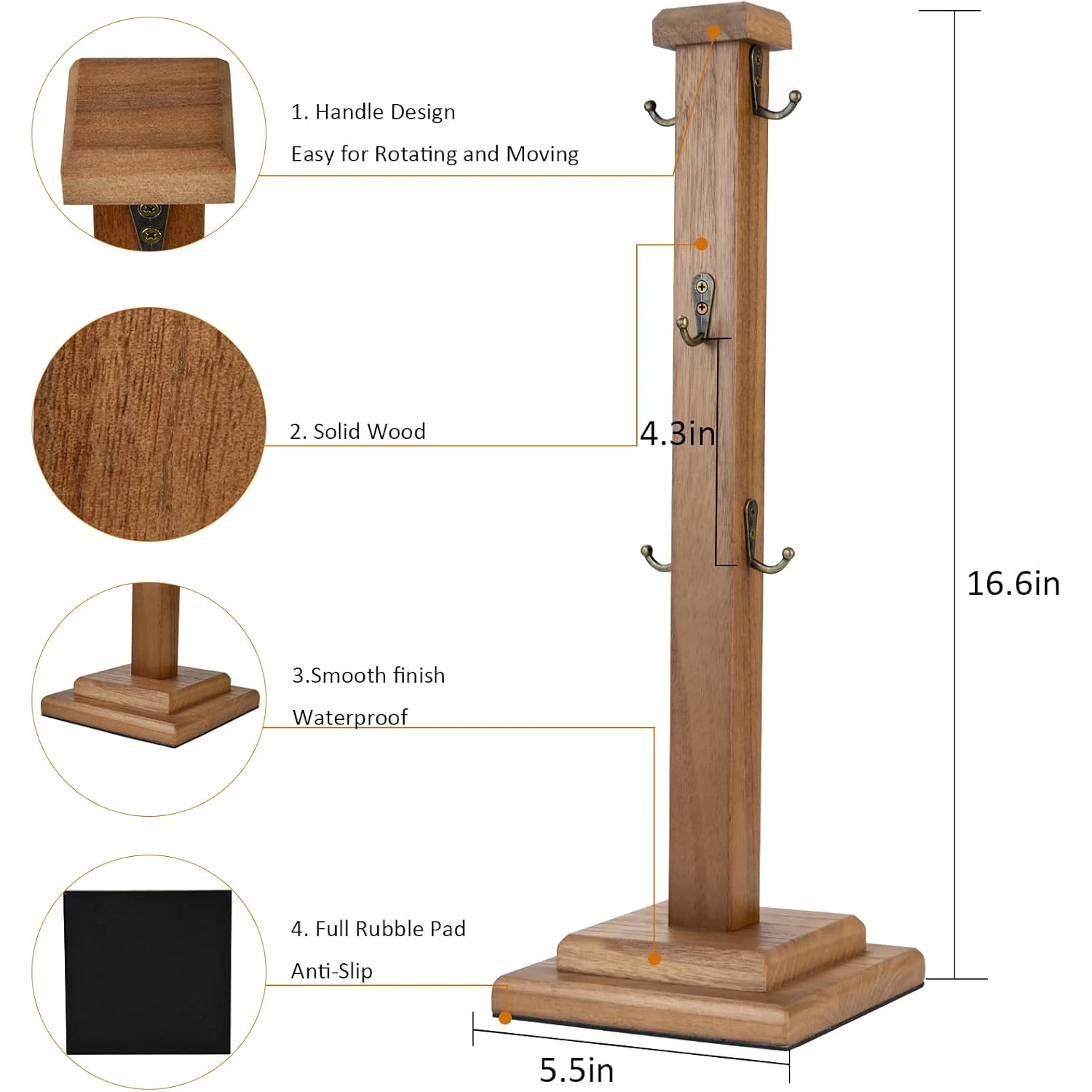 Rustic coffee cup Tree Stand 6 cups solid wood stand Space saving kitchen organizer Stylish and sturdy cup display stand
