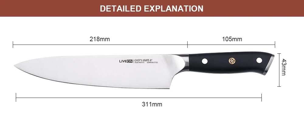 Super Sharp Solid  Steel Family Use Chef Knife 8 inch Kitchen Knife for Multiple Food Cutting