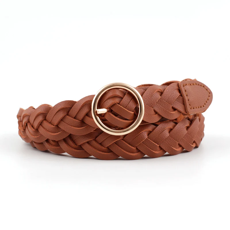 Girls Braided Skinny Narrow Leather Belt Women Woven Braided Belt O-Ring Buckle Leather Belt for Dress Jean Skirt Pant