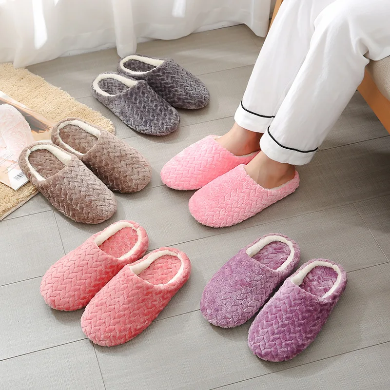New Design Cotton Slippers Bedroom For Women Lady Pink Home Slippers Cozy Fuzzy