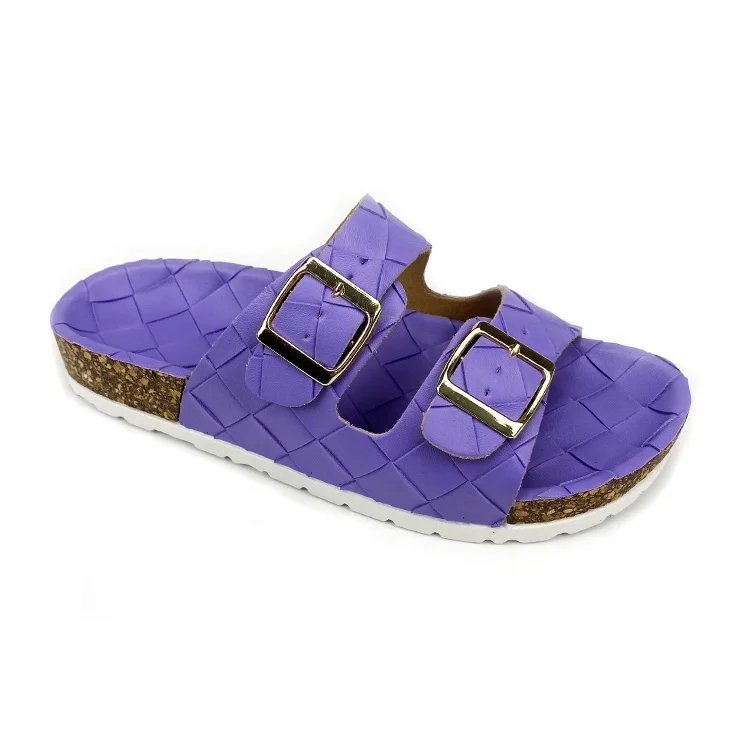 
Factory Supplier Woven Leather Sandal for Women Double Buckle Ladies Slide Slipper Female Girls Slippers Sandals Shoes OEM 