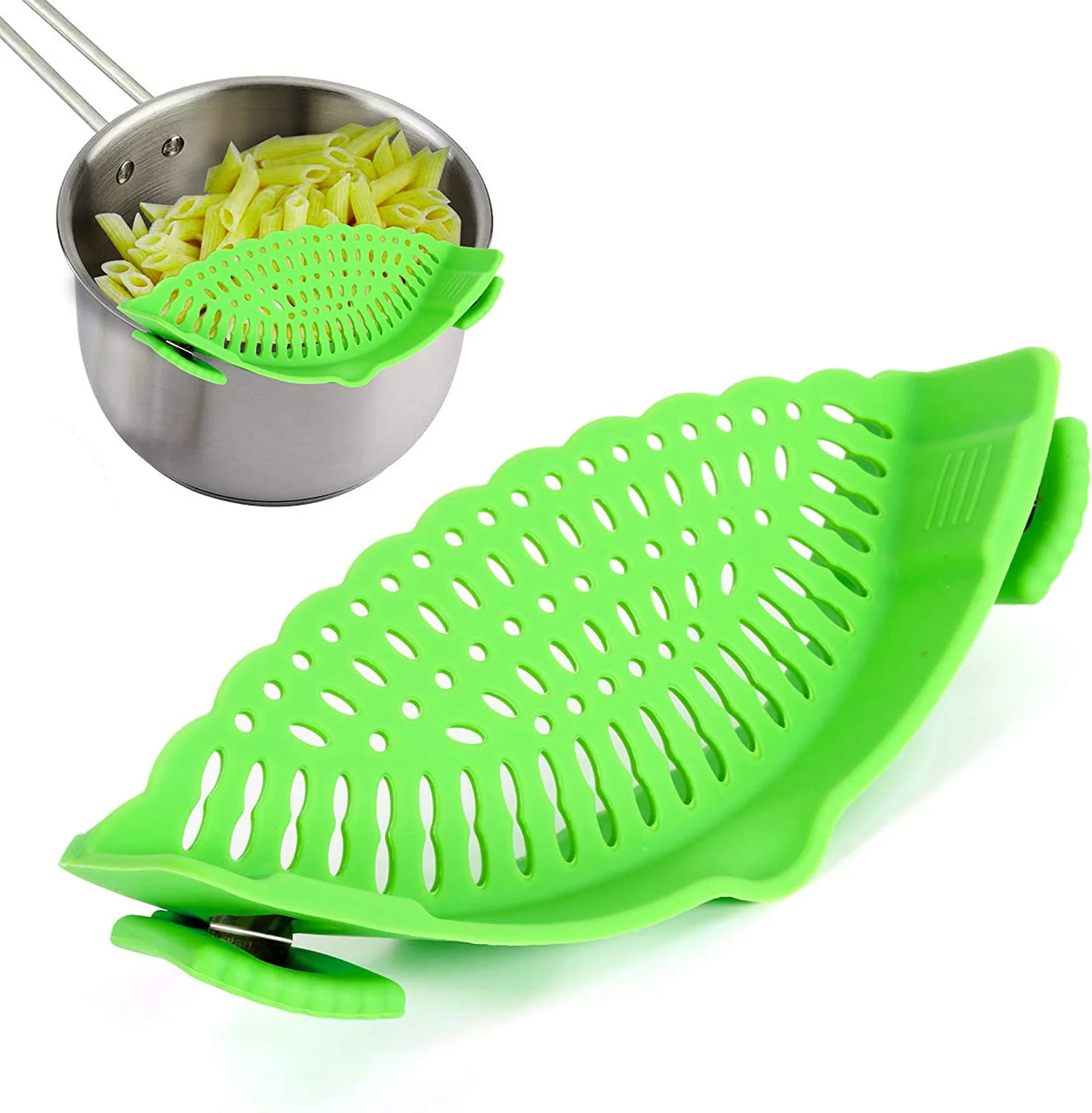 Universal Silicone Kitchen Strainer Clip Pan Drain Rack Bowl Funnel Rice Pasta Vegetable Washing Colander Draining Excess Fluid
