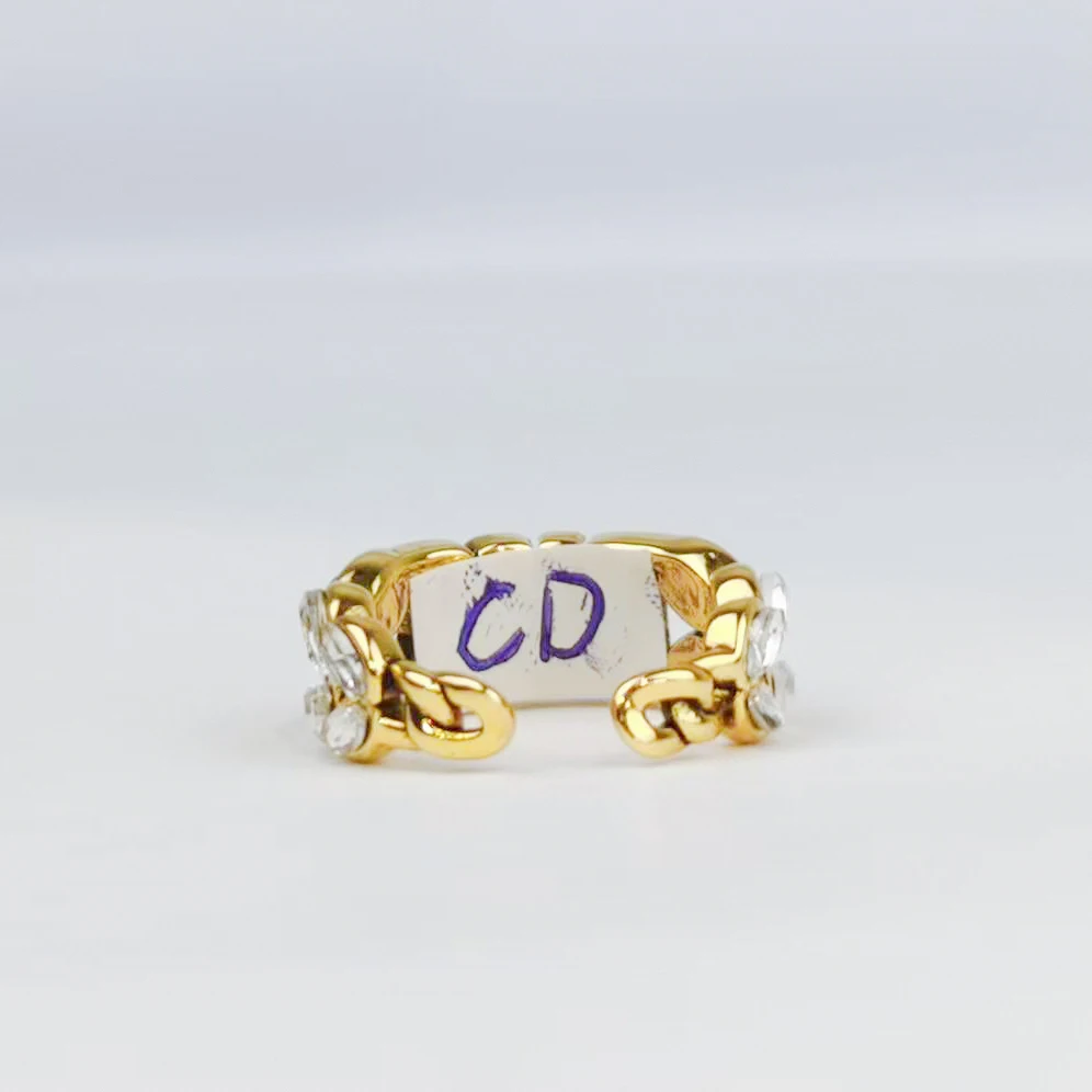 Fine Designer Brands C G F D Correct LOGO Jewelry Wheat Ear Rings Gold Retro Classic Stainless Steel Rings Open Free Size Ring