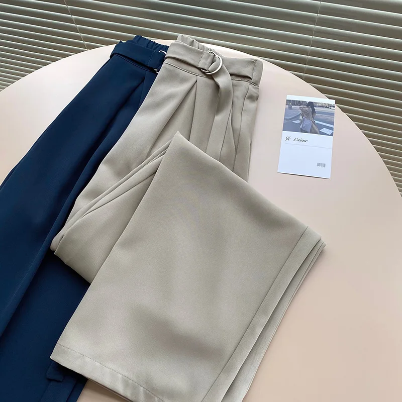 Pure color vertical sensory suit pants 2022 new spring high waist slimming wide leg casual trousers