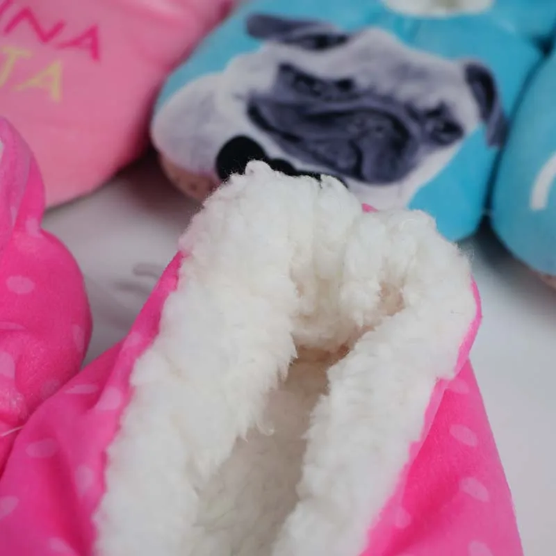 Print Micro Fleece Mismatch Ballerina Cute Cartoon Letter Winter Lady Slippers